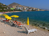 Sarand, Vlor County, Albania: beach scene - chairs by the Ionian sea - Albanian Riviera - photo by J.Kaman