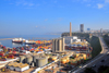 Oran, Algeria / Algrie: looking East, along the harbor and Mimouch Lahcen road - shipping containers, fuel tanks and grain elevators - photo by M.Torres |  le port et la Route Mimouch Lahcen - Rservoirs de carburant, conteneurs et silos  crales