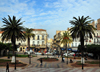 Oran, Algeria / Algrie: Cathedral square - Place de la Kahina and Bd Hammou Bou Tlelis, the equestrian statue of Joan of Arc is now in Caen - photo by M.Torres |  Place de la Cathdrale - Place de la Kahina, reine des Berbres de l'Aurs symbolise la rsistance  l'invasion arabe, ex-Place Jeanne dArc