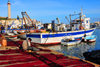 Cherchell - Tipasa wilaya, Algeria / Algrie: harbour - trawler and red fishing nets on the pier | port - chalutier et filets de pche rouges sur le quai - photo by M.Torres