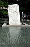 Escaldes-Engordany, Andorra: mermaid stele - pond at Parc de la Mola - Josep Viladomat Street - sculptor Judith Gaset - photo by M.Torres