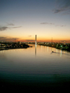 Australia - Melbourne (Victoria): Sunset on the Yarra River - Bolte Bridge - Docklands - part of the CityLink system of tollroads - photo by Luca Dal Bo