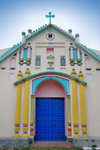 Dakha / Dacca, Bangladesh: Holy Rosary Catholic Church / Tejgaon Church - Portuguese architecture with Hindu and Muslim influences - the old white faade was renovated and repainted in intense Indian colours in 2000, work funded by the Portuguese-Armenian Gulbenkian foundation - photo by M.Torres