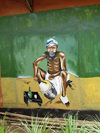 Porto-Novo, Benin: Alexandre Snou Adand Ethnographic Museum - drummer - mural - photo by G.Frysinger