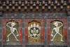 Bhutan, Thimphu: Detail Trashi Chhoe Dzong - demon and skeletons - photo by J.Pemberton