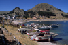 Copacabana, Manco Kapac Province, La Paz Department, Bolivia: Lake Titicaca - boats in the harbour and along the shore - photo by C.Lovell