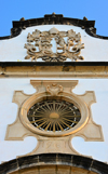 Olinda, Pernambuco, Brazil: Church and Monastery of St Benedict - gable with oculus and the Benedictine coat of arms - Mosteiro de So Bento - Portuguese baroque - Historic Centre of the Town of Olinda, UNESCO World Heritage Site - photo by M.Torres