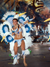Parintins, Amazonas, Brasil / Brazil: indian dancer - Boi-Bumb folklore festival - Boi Caprichoso troupe / Festival Folclrico de Parintins - Bumba Meu Boi - photo by D.Smith