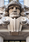 So Paulo, Brazil: face of Mercury with his winged hat (petasos) - old court building on Ptio do Colgio square - Art Dco style - First Court of Civil Jurisdiction / Primeiro Tribunal da Alada Civil - architect Felisberto Ranzini, of the Ramos de Azevedo bureau - opened in 1937 as the Stock Exchange headquarters; later it housed the State Agriculture Bureau - photo by M.Torres