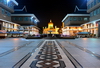 Bandar Seri Begawan, Brunei Darussalam: Yayasan Shopping Complex at night, with Omar Ali Saifuddien mosque in the center - photo by M.Torres