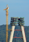 Bandar Seri Begawan, Brunei Darussalam: construction of the pillars of the Sungai Brunei bridge - crane, scaffolding and formwork - photo by M.Torres