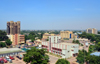 Ouagadougou, Burkina Faso: city center - skyline with the Central Bank of West African States (BCEAO) tower, the City Hall, Ecobank, the Social Security building and several other downtown government buildings - photo by M.Torres