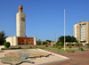 Ouagadougou, Burkina Faso: map at the obelisk at Place de la Revolution / Revolution square - military barracks and social security building on the background - photo by M.Torres