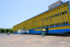 Cameroon, Douala: yellow and blue building of the Bonanjo Central Post Office - colonial heart of the city, the Government Square - architect Henri-Jean Calsat - Place du Gouvernement, Poste Centrale - photo by M.Torres