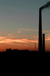 Canada / Kanada - Copper Cliff - Greater Sudbury, Ontario: Inco Superstack at dusk - 380m tall - the second-tallest freestanding chimney in the world, and the tallest in Canada - largest nickel smelting operation in the world - photo by C.McEachern