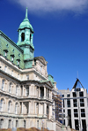 Montreal, Quebec, Canada: City Hall - architects Alexander Cowper Hutchison and Henri-Maurice Perrault - Htel de Ville - from its balcony French President General de Gaulle uttered his famous Vive le Qubec libre! - difice Chaussegros-de-Lry in the background, architect Dan Hanganu - Rue Notre Dame - Vieux-Montral - photo by M.Torres