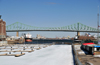 Montreal, Quebec, Canada: Jacques Cartier bridge crossing the Saint Lawrence River - steel truss cantilever bridge - seen from the Yacht Club de Montreal - Quai de l'Horloge - Vieux-Port - photo by M.Torres