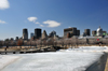 Montreal, Quebec, Canada: Promenade du Viex-Port from Bassin Bonsecours, with Rue de la Commune and the city skyline in the background - Vieux-Montral - photo by M.Torres