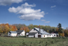 Hartland, New Brunswick, Canada: maple trees in autumn colors and white farmhouses - photo by C.Lovell