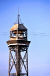 Barcelona, Catalonia: Torre Jaume I - steel truss tower part of the Port Vell Aerial Tramway - architect Carles Boigas - photo by M.Torres