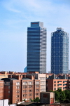 Barcelona, Catalonia: almost twin towers, Mapfre tower and Hotel Arts, Carrer de la Marina, Port Olmpic - photo by M.Torres