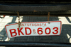 Antofagasta, Chile: close-up view of a license plate - landau | placa de un coche de caballos - photo by D.Smith