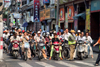 Shanghai, China: crowd of bicycles and motorbikes at a traffic light - photo by Y.Xu