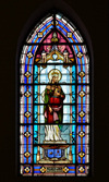 Brazzaville, Congo: Cathedral of the Sacred Heart window - 19th century stained glass of Sainte Jeanne de Valois - Cathdrale du Sacr Cur / Cathdrale Saint Firmin (1892) - Quartier de l'Aiglon - photo by M.Torres