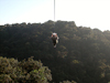 Monteverde, Costa Rica: sky trekker in mid flight - rain forest canopy tour - photo by B.Cain