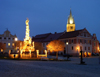 Czech Republic - Telc / Teltsch (Southern Moravia - Jihomoravsk - Jihlavsk kraj): saints on market square - Marian Column / Mariansky sloup - sculptor D. Lipart - Zacharise z Hradce Square - photo by J.Kaman