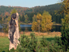 Czech Republic - Jizera Mountains / Jizerske hory: sculpture, pond and Autumn foliage - Liberec Region - photo by J.Kaman