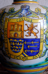 Santo Domingo, Dominican Republic: Alcazar de Colon - kitchen - vase with coat of arms and mention of the 'new world' - Ciudad Colonial - Unesco World Heritage - photo by M.Torres
