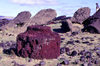 Easter Island / Rapa Nui: statue's crown, the pukao - red rock 'crown' - photo by G.Frysinger