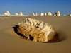 White Desert National Park / Sahara el Beyda, New Valley Governorate, Egypt: contrast between the white chalk formations and the orange-yellow sand - part of the el-Farafra depression, Libyan desert - photo by J.Kaman