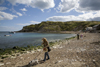 Lulworth Cove, Dorset, England: walking the dog - photo by I.Middleton