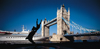London, England: Tower Bridge open for MV Seabourn Pride 5-star cruise ship and 'Girl with a Dolphin' sculpture by David Wynne - photo by A.Bartel