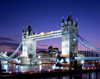 London, England: Tower Bridge seen from the north bank - nocturnal - City Hall in the background - photo by A.Bartel