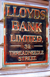London, England: Brass Bank Sign - Lloyds - Threadneedle Street - The City - photo by A.Bartel