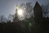 Estonia - Tallinn: silhouette - St. Olav's church and town wall - photo by C.Schmidt