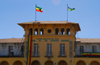 Addis Ababa, Ethiopia: main train station - La Gare - Ethiopian and Djiboutian flags - photo by M.Torres