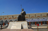 Axum - Mehakelegnaw Zone, Tigray Region: Axum Airport - terminal - Britannia-like statue of Yohannes IV, Emperor of Ethiopia, nagusa nagast, King of Kings - photo by M.Torres