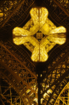 Paris, France: dramatic straight up angle of the Eiffel Tower shot at night - 7e arrondissement - photo by C.Lovell