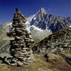 France  - Petit Dru / Petit Aiguille du Dru, Haute-Savoie: 3733m mountain in the Mont Blanc massif and cairn, seen from the the mountain-station Le Montevers - west ridge of the Aiguille Verte, Graian Alps - photo by W.Allgower