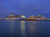 Le Havre, Seine-Maritime, Haute-Normandie, France: Cruise Ships at dusk - P+O Arcadia and Celebriy Eclipse - photo by A.Bartel