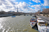 Paris, France: Seine river - looking downstream towards Pont de Invalides and the Eiffel tower, Port des Champs Elyses on the right and Quai d'Orsay on the left - 7e and 8e arrondissement - photo by M.Torres