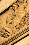 Paris, France: Arc de Triomphe - Place Charles de Gaulle - archangel with shield listing battles - Alexandria, Pyramides, Aboukir, Heliopolis - attic above the frieze - photo by M.Torres
