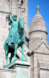 Paris, France: equestrian statue of Saint Joan of Arc brandishing her sword - bronze sculpture by Hippolyte-Jules Lefbvre - Sacr-Coeur Basilica / Basilica of the Sacred Heart - Montmartre district, 18e arrondissement - photo by M.Torres