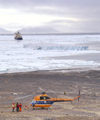 33 Franz Josef Land: Helicopter on ground with ship in background, Champ Is - photo by B.Cain