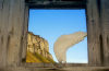 Russia - Franz Josef Land - Flora Island: whale jaw bone in window (photo by Bill Cain)
