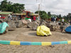 Oyem, Woleu-Ntem province, Gabon: rocky roundabout - boulders - photo by B.Cloutier